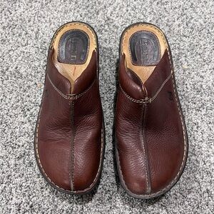 BORN Shoes Womens 8 Brown Platform Wedge Leather Clogs Mule Cottagecore Slip On